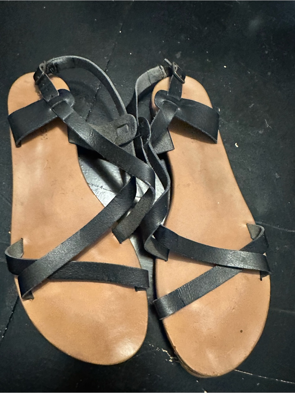Classic Black Leather Strappy Women's Sandals